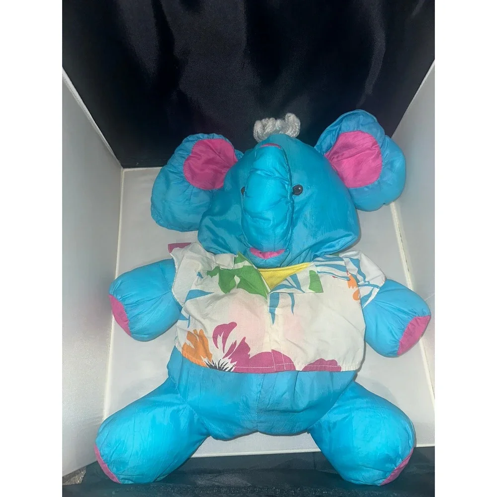 Vintage Fisher‎ Price Puffalump Blue Elephant Hawaiian Shirt Plush 1980s Toy